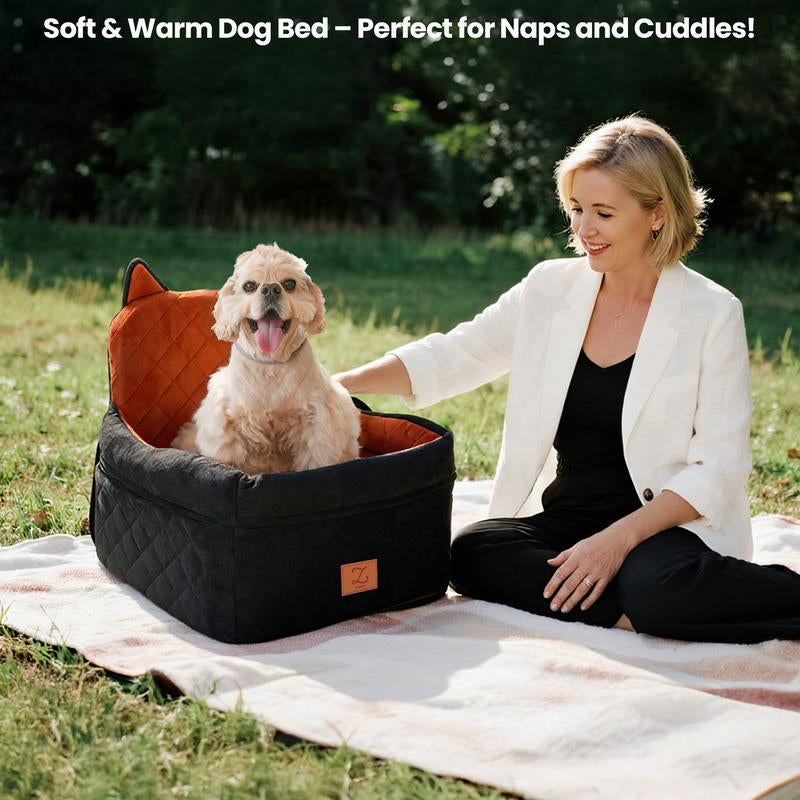 Zvrpet Dog Car Seat Fully Detachable and Washable Memory Foam Covered Car-Mounted Pet Kennel Soft Fabric Easy to Install with Adjustable Straps Anti-Slip Bottom Cover for Back Seat Pet Car Bed for Car SUV Outdoorfun Travel Dog Bed Pet Bed Cat Bed