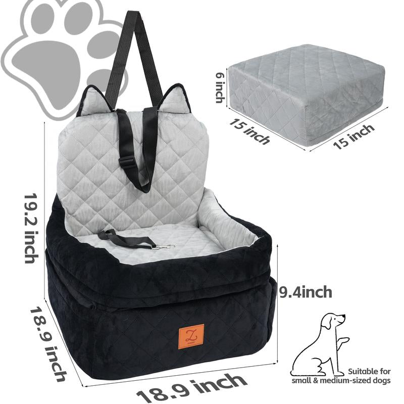 Zvrpet Dog Car Seat Fully Detachable and Washable Memory Foam Covered Car-Mounted Pet Kennel Soft Fabric Easy to Install with Adjustable Straps Anti-Slip Bottom Cover for Back Seat Pet Car Bed for Car SUV Outdoorfun Travel Dog Bed Pet Bed Cat Bed