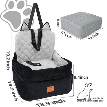 Zvrpet Dog Car Seat Fully Detachable and Washable Memory Foam Covered Car-Mounted Pet Kennel Soft Fabric Easy to Install with Adjustable Straps Anti-Slip Bottom Cover for Back Seat Pet Car Bed for Car SUV Outdoorfun Travel Dog Bed Pet Bed Cat Bed