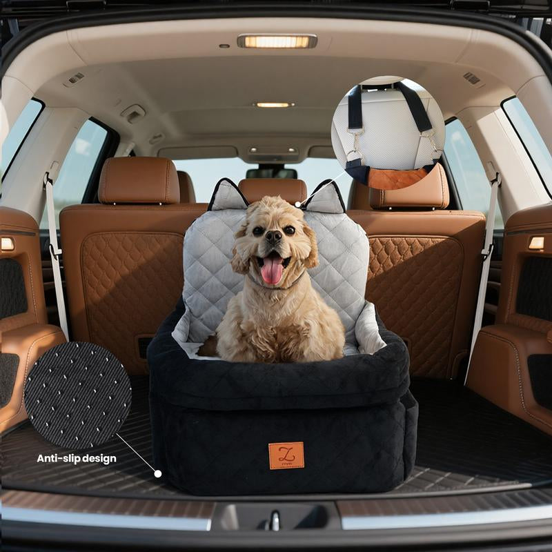 Zvrpet Dog Car Seat Fully Detachable and Washable Memory Foam Covered Car-Mounted Pet Kennel Soft Fabric Easy to Install with Adjustable Straps Anti-Slip Bottom Cover for Back Seat Pet Car Bed for Car SUV Outdoorfun Travel Dog Bed Pet Bed Cat Bed