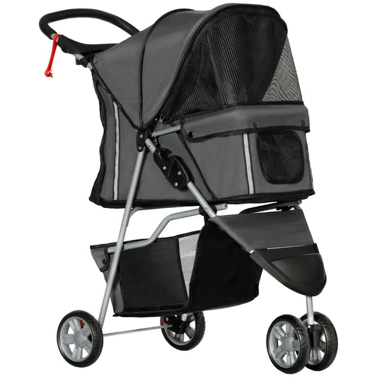 PawHut 3 Wheel Pet Stroller for Small and Miniature Dogs in Charcoal Grey